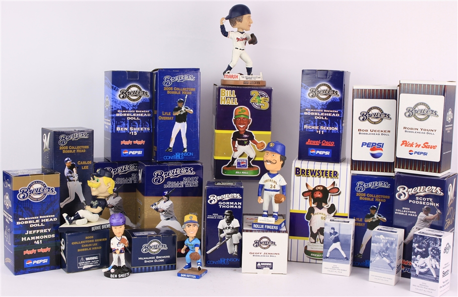 2000s Milwaukee Brewers Bobble Heads Including Don Sutton, Robin Yount, & more... (Lot of 25)