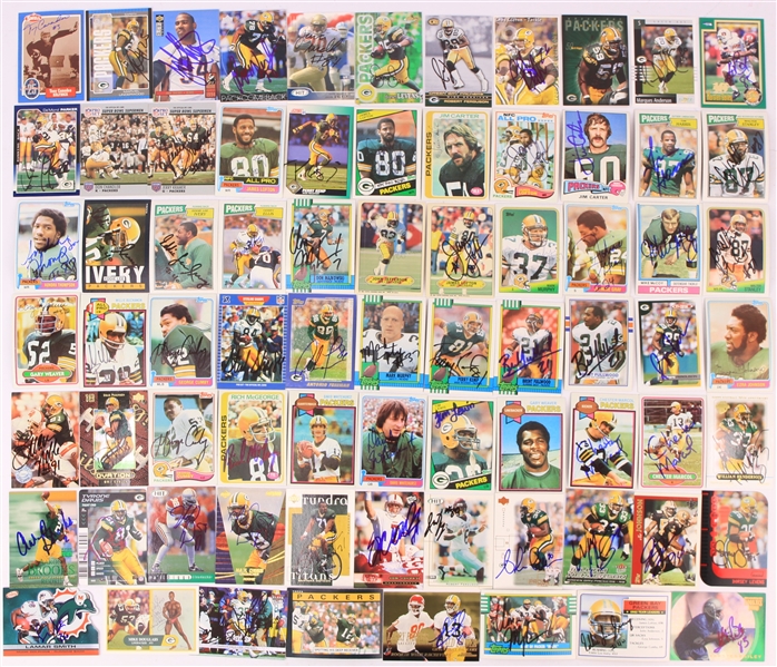 1970s-2000s Green Bay Packers Signed Football Trading Cards - Lot of 250+ w/ Tony Canadeo, Bart Starr, Brett Favre, Jim Taylor & More
