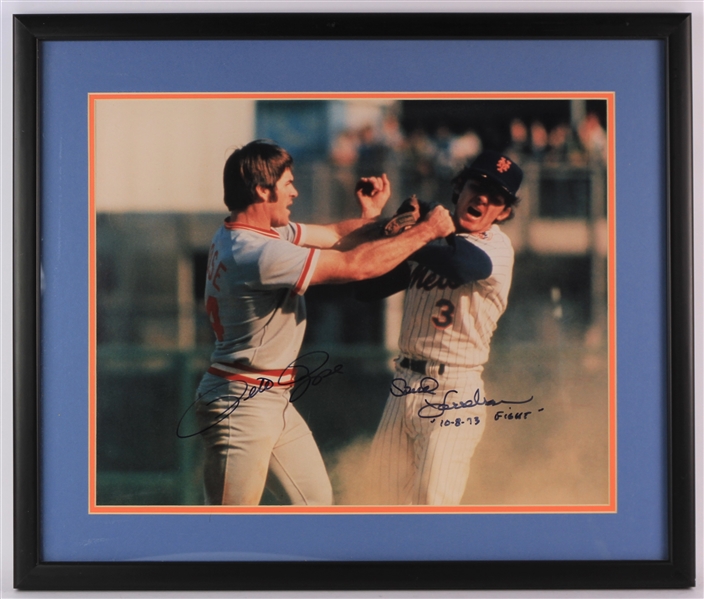 1973 Pete Rose Bud Harrelson Reds/Mets Signed 21" x 25" Framed Photo (JSA)