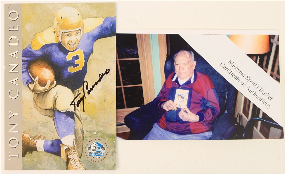 1998 Tony Canadeo Green Bay Packers Signed 4" x 6" Hall of Fame Postcard (JSA) 2351/2500
