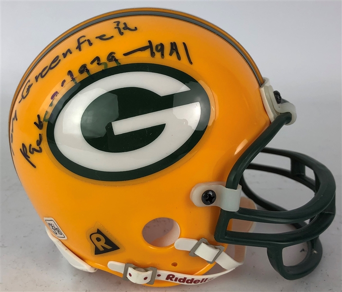 1990s Tom Greenfield Green Bay Packers Dual Signed Mini Helmet (*JSA*)