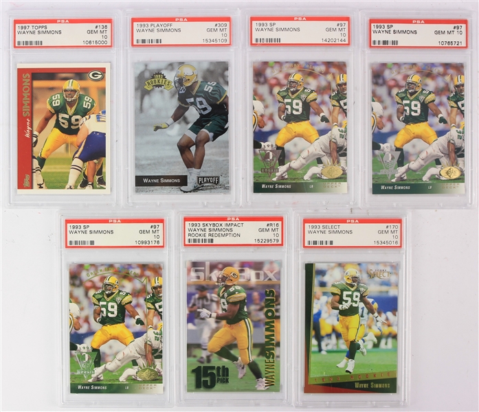 1993-97 Wayne Simmons Green Bay Packers PSA Slabbed GEM MT 10 Football Trading Cards - Lot of 7