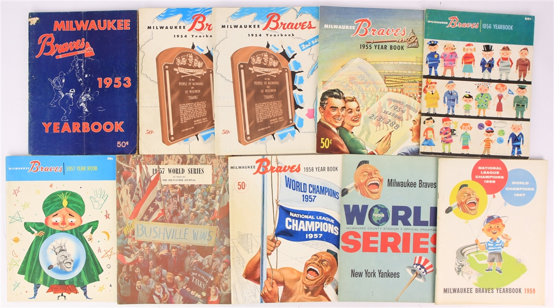 1953-65 Hank Aaron Milwaukee Braves Publications - Lot of 17 w/ Yearbooks, World Series & More