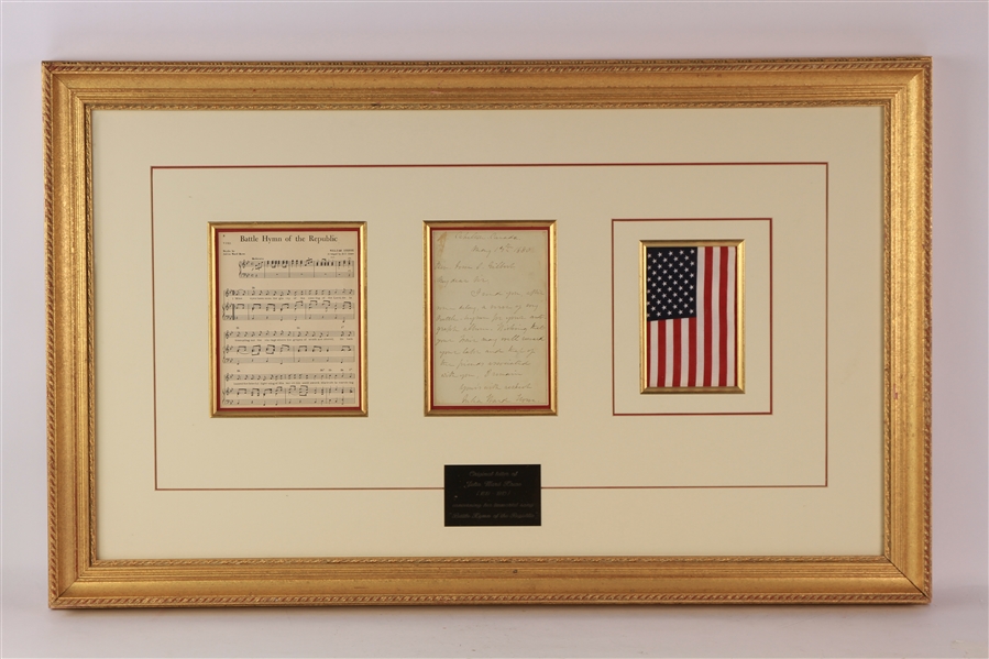 1880 Julia Ward Howe Battle Hymn Of The Republic 23" x 36" Framed Display w/ Signed Letter (JSA)