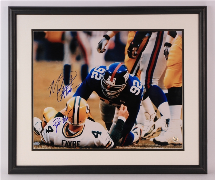 2001 Brett Favre Michael Strahan Packers/Giants Signed 22" x 26" Framed Photo (JSA)