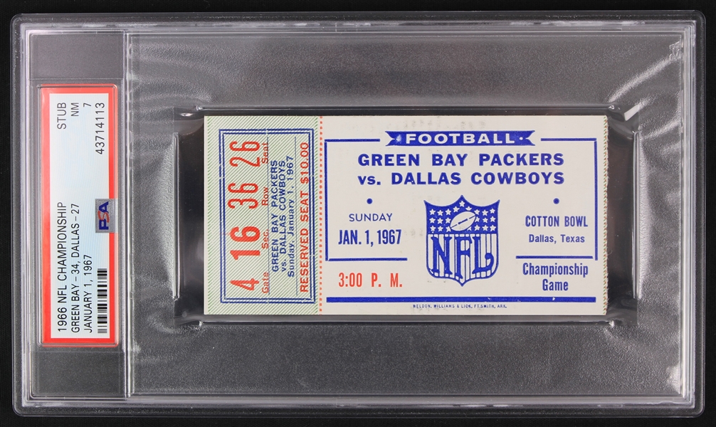 1966 Green Bay Packers Dallas Cowboys NFL Championship Game Cotton Bowl Ticket Stub (PSA Slabbed NM 7)