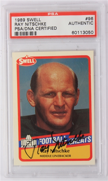 1989 Ray Nitschke Green Bay Packers Signed Swell Football Trading Card (GAI Slabbed)