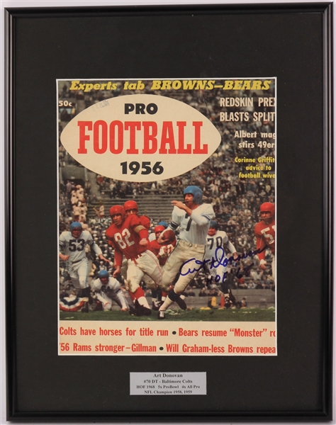 1956 Art Donovan Baltimore Colts Signed 11" x 14" Framed Pro Football Magazine (JSA)