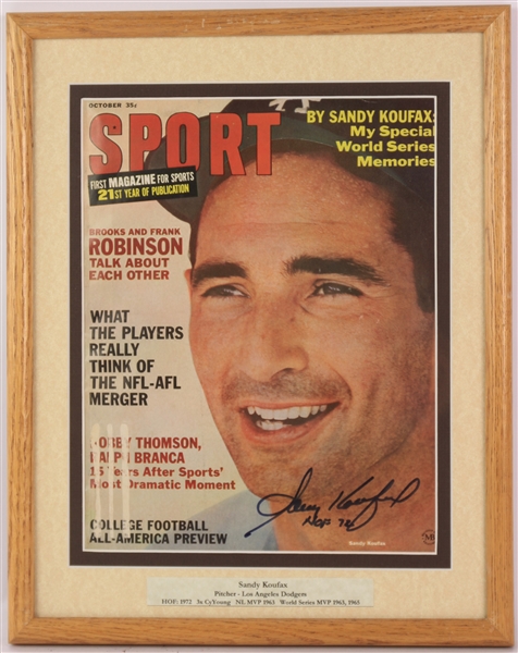 1966 Sandy Koufax Los Angeles Dodgers Signed 12" x 15" Framed Sport Magazine (JSA)