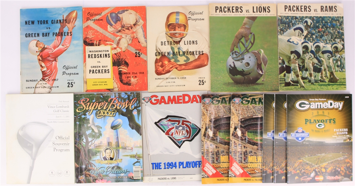 1957-2011 Green Bay Packers Program & Ticket Collection - Lot of 61 w/ Last Game at County Stadium Stubs & Programs, Bart Starr Signed Vince Lombardi Golf Classic Program & More (JSA)