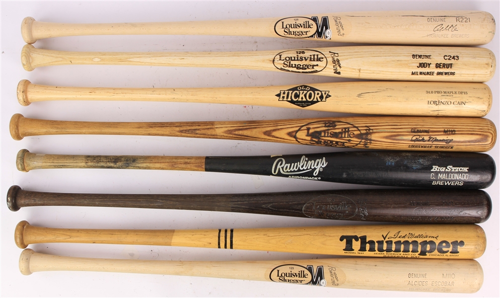 1983-2019 Milwaukee Brewers Professional Model Game Used Bats - Lot of 8 w/ Rick Manning, Casey McGehee, Lorenzo Cain & More (MEARS LOA)