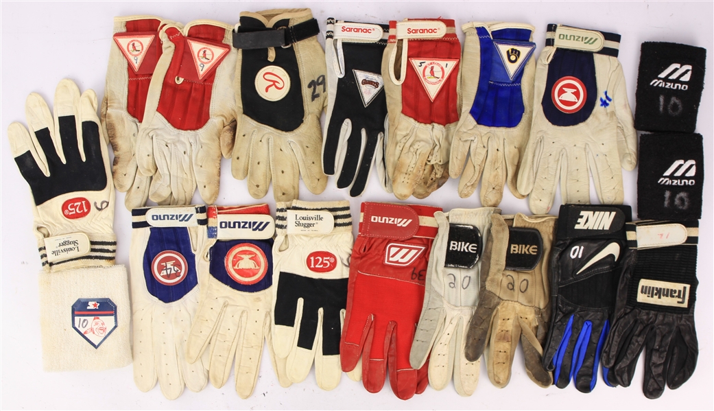 1980s-90s Game Worn Batting Gloves & Wristbands - Lot of 19 (MEARS LOA)