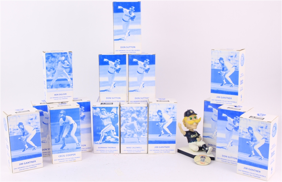 2000s Milwaukee Brewers MIB Bobblehead Collection - Lot of 15 w/ Don Sutton, Cecil Cooper, Sliding Bernie Brewer & More