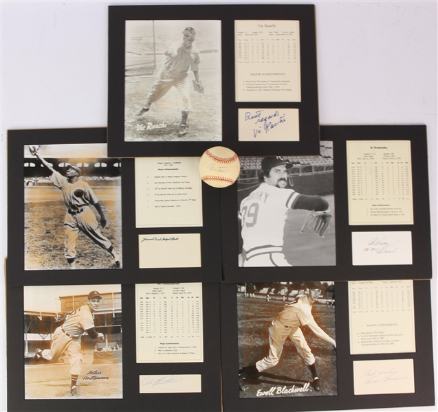 1990s Willie Mays ONL White Baseball + (5) 11" x 15" Signed Matted Displays w/ Cool Papa Bell, Vic Raschi & More (JSA)