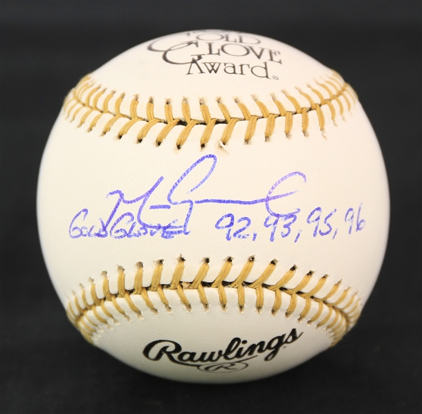 2000s Mark Grace Chicago Cubs Signed Gold Glove Award Baseball (JSA)