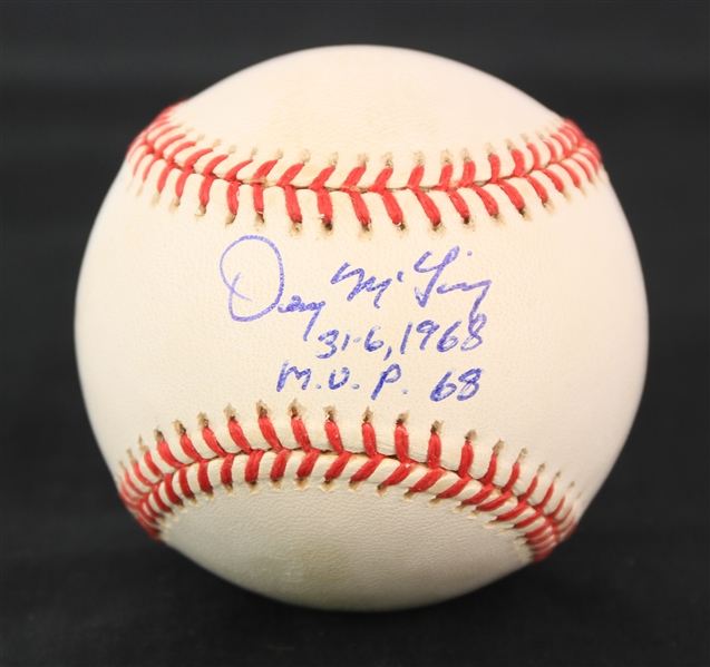 1995-99 Denny McLain Detroit Tigers Signed OAL Budig Baseball (JSA)