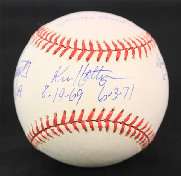 1980s Ken Holtzman Bill Heath Dan Breeden Gene Oliver Chicago Cubs Signed ONL Feeney Baseball (JSA) 