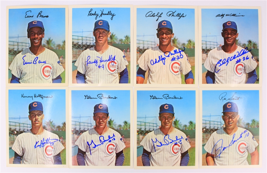 1967 Chicago Cubs Signed 5.5" x 7" Dexter Player Photo Cards - Lot of 8 w/ Ernie Banks, Ron Santo, Billy Williams & More (JSA)
