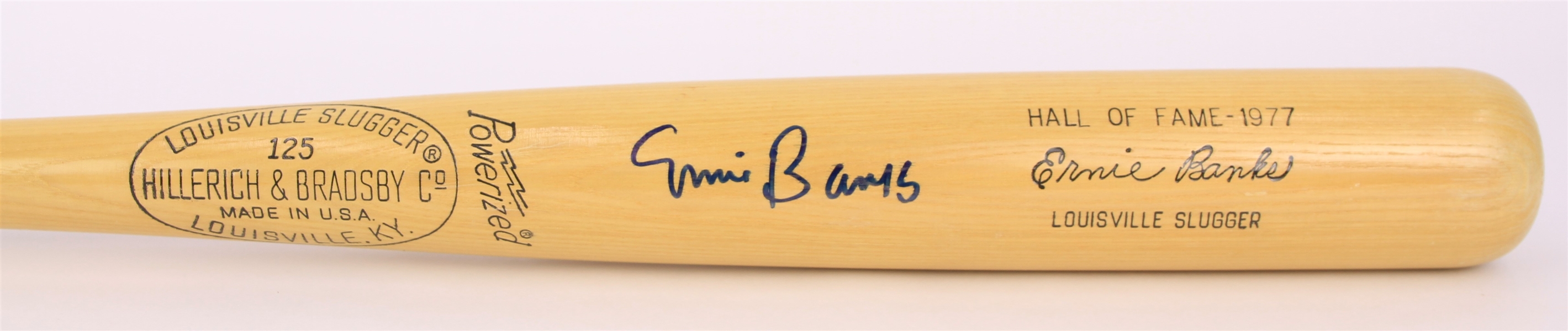 1977 Ernie Banks Chicago Cubs Signed H&B Louisville Slugger Commemorative Hall of Fame Bat (JSA)