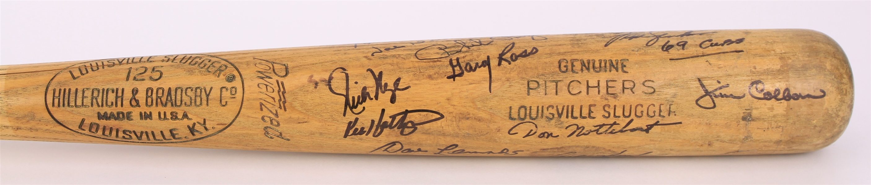1969 Chicago Cubs Pitchers Multi Signed H&B Louisville Slugger Professional Model Game Used Bat w/ 11 Signatures Including Fergie Jenkins, Joe Niekro & More (MEARS LOA/JSA)