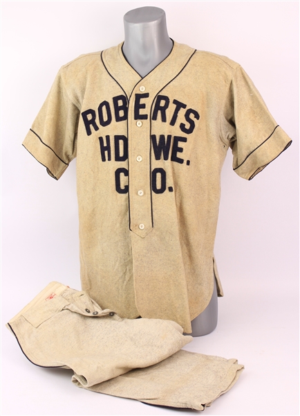 1950s Roberts HDWE CO / Savage Guns & Rifles Game Worn Flannel Baseball Uniform (MEARS LOA) 