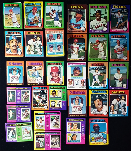 1975 Topps Mini Baseball Card Lot (250+ Mini, 25+ Standards Size)