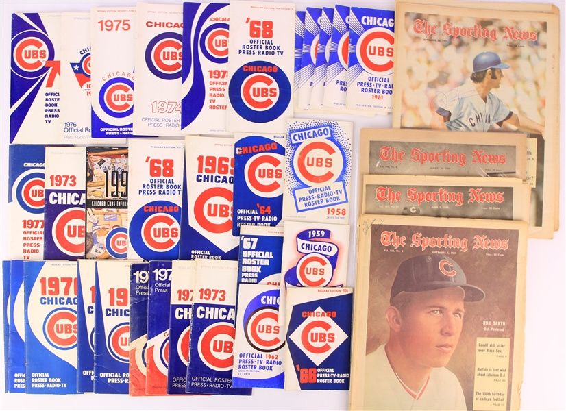 1950s-2000s Chicago Cubs Memorabilia Collection - Lot of 150 w/ Press TV Radio Guides, Stubs, Autos, Photos, Decals, Pinbacks & More 