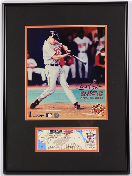2000 Cal Ripken Jr. Baltimore Orioles 12" x 16" Framed 3,000th Hit Display w/ Ticket & Signed Photo (JSA)