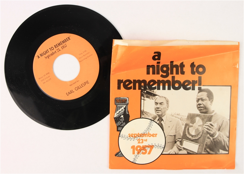 1957 (September 23) Hank Aaron Milwaukee Braves A Night To Remember 7" Record 