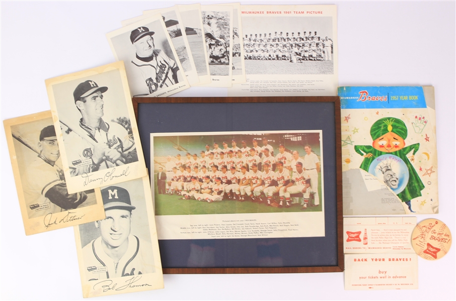 1950s-60s Milwaukee Braves Memorabilia Collection - Lot of 14 w/ Team Photos, Player Photos & More