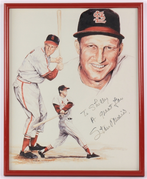 1990s Stan Musial St. Louis Cardinals Signed 17" x 22" Framed Lithograph (JSA)