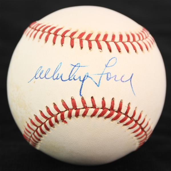 1985-89 Whitey Ford New York Yankees Signed OAL Brown Baseball (JSA)