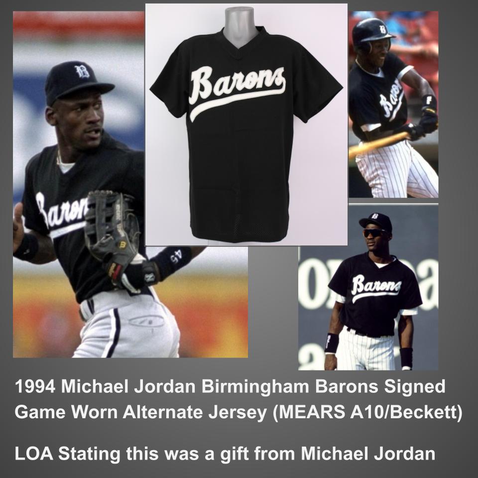 Detail - 1994 Michael Jordan Birmingham Barons Signed Game Worn Alternate Jersey (MEARS A10/Beckett) "A Gift From Michael Jordan"