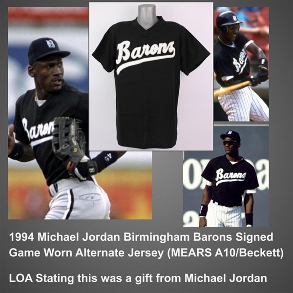 1994 Michael Jordan Birmingham Barons Signed Game Worn Alternate Jersey (MEARS A10/Beckett) "A Gift From Michael Jordan"