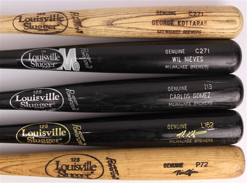 1990-2011 Milwaukee Brewers Louisville Slugger Professional Model Game Used Bats - Lot of 5 w/ Carlos Gomez, Bill Spiers, George Kottaras & More (MEARS LOA)  