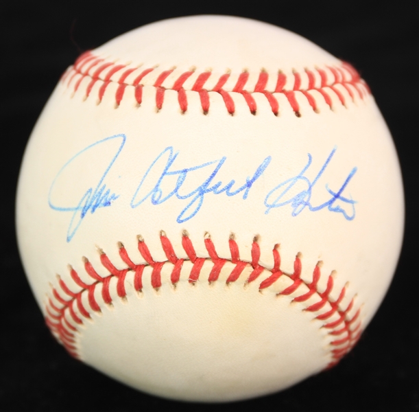 1993-94 Jim "Catfish" Hunter Oakland Athletics Signed OAL Brown Baseball (JSA)