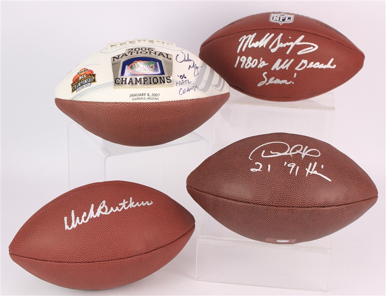 2000s Signed Football Collection - Lot of 4 w/ Dick Butkus, Mike Singletary, Urban Meyer & More (Schwartz Sports) 