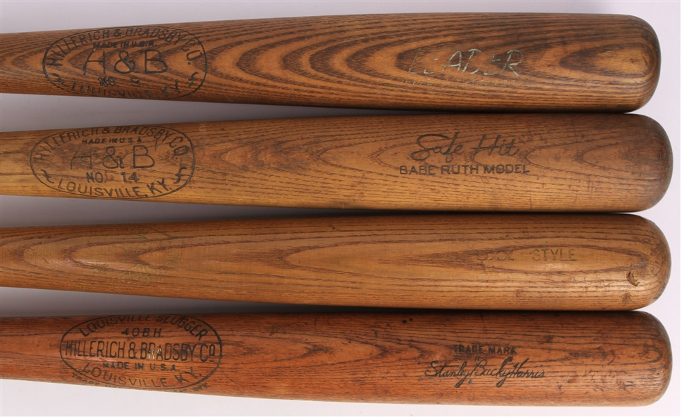1920s Store Model Baseball Bat Collection - Lot of 4 w/ Babe Ruth, Jimmie Foxx, Bucky Harris & Pepper Martin