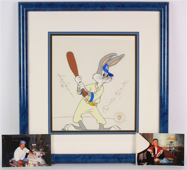 1992 Mickey Mantle Reggie Jackson New York Yankees Signed 18.5" x 20" Framed Bugs Bunny Animation Cell (JSA)