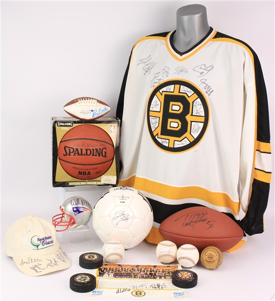 1990s-2000s Boston Sports Signed Collection - Lot of 15 w/ Balls, Pucks, Jersey & More (JSA)