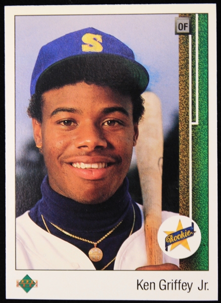 1989-2000s Ken Griffey Jr. Seattle Mariners Upper Deck #1 Rookie Baseball Trading Card & Signed OML Selig Baseball (JSA)