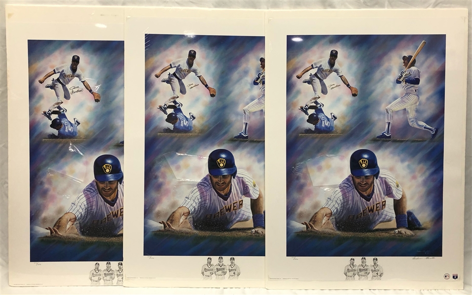 1993 Jim Gantner, Paul Molitor, Robin Yount Milwaukee Brewers Signed 27x35 "The End of an Era" Prints (Lot of 3)(JSA)