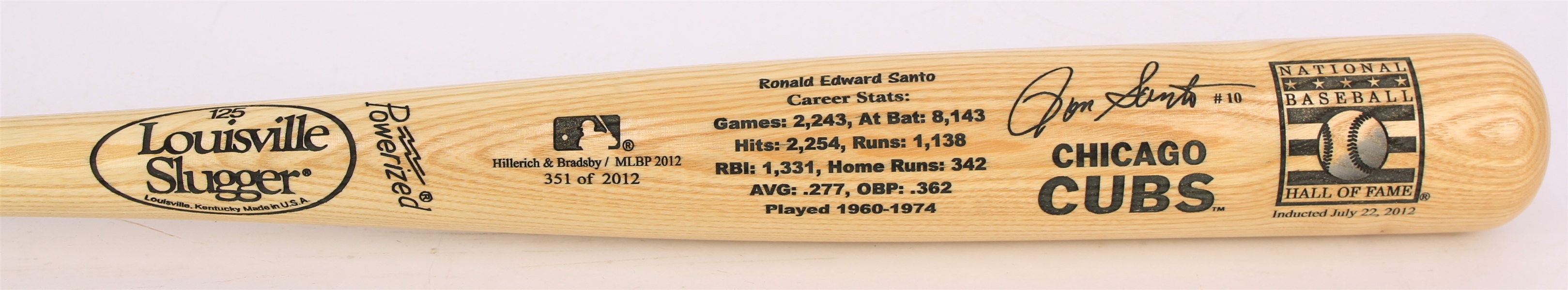 2012 Ron Santo Chicago Cubs Louisville Slugger Hall of Fame Commemorative Bat 