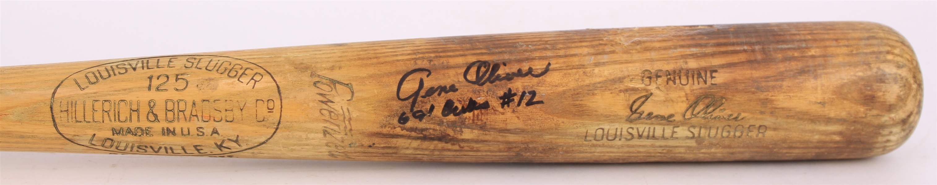 1959 Gene Oliver St. Louis Cardinals Signed "69 Cubs" H&B Louisville Slugger Professional Model Game Used Bat (MEARS A5/JSA)