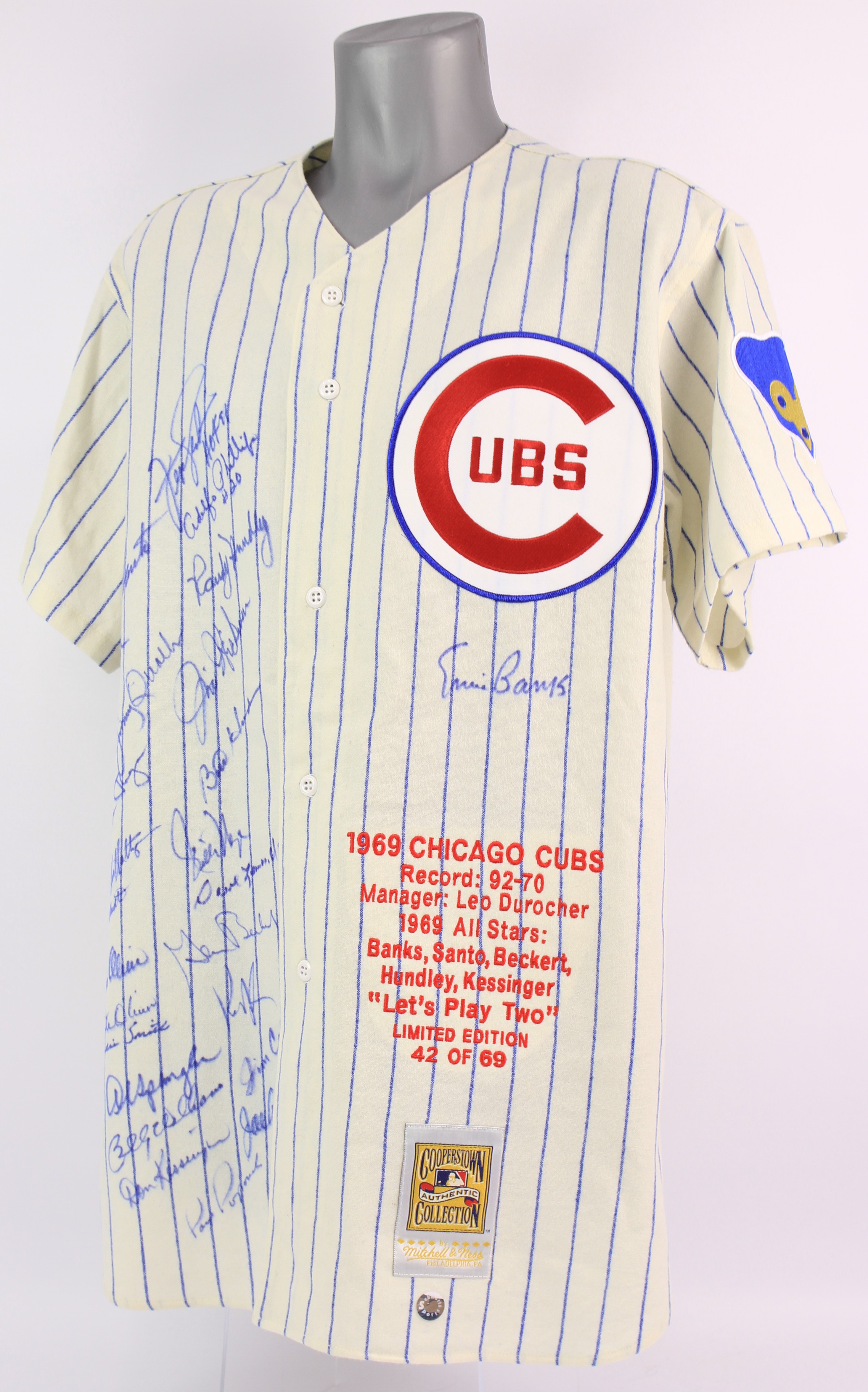 Ernie Banks Chicago Cubs Autographed Custom Stat Jersey - JSA