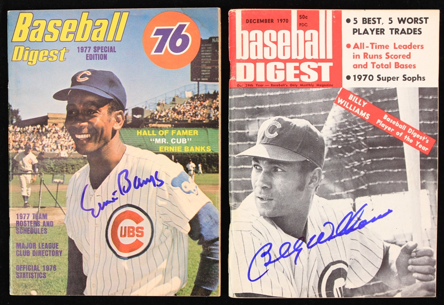 1970-77 Ernie Banks Billy Williams Chicago Cubs Signed Baseball Digest Magazines - Lot of 2 (JSA)
