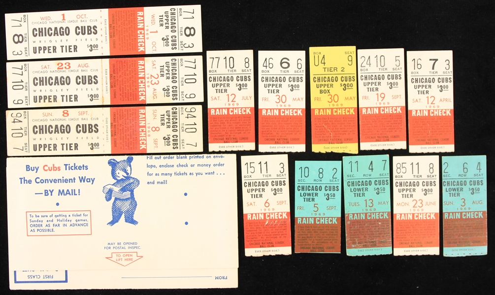 1969 Chicago Cubs Ticket & Stub Collection - Lot of 13 w/ Ernie Banks, Billy Williams, Ron Santo Home Run Games