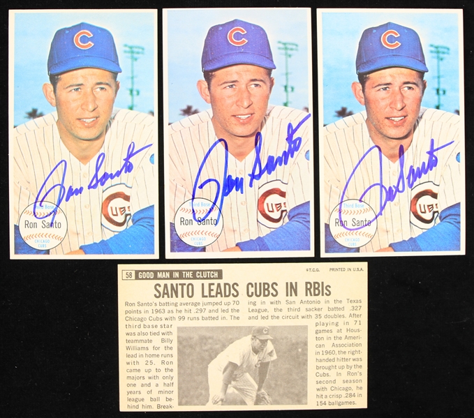 1964 Ron Santo Chicago Cubs Signed Topps Giants Baseball Trading Cards - Lot of 4 (JSA)