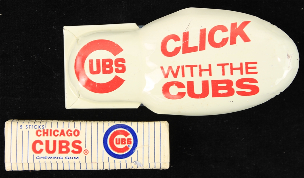 1970s Chicago Cubs Memorabilia - Lot of w 2/ Pack of Chewing Gum & Click With The Cubs Stadium Noisemaker