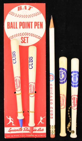 1980s Chicago Cubs Pens Pencils & Mini Bats - Lot of 5